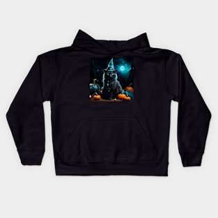 Sorceress black cat on Halloween night Kids Hoodie